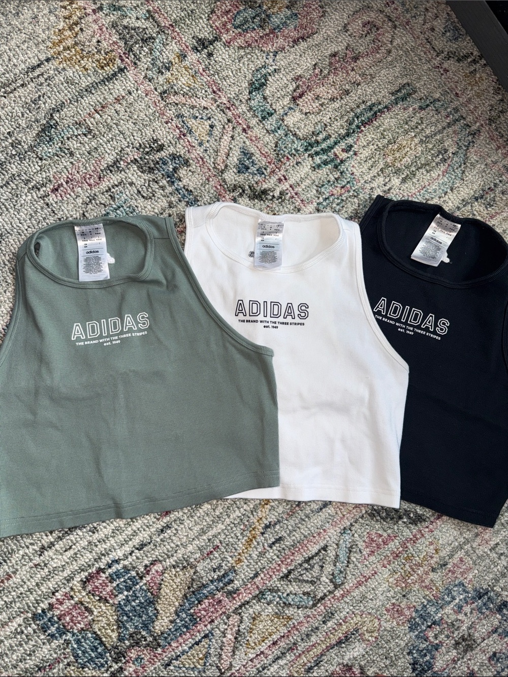 adidas Cropped Muscle Tee Trio — Olive Green, White & Black